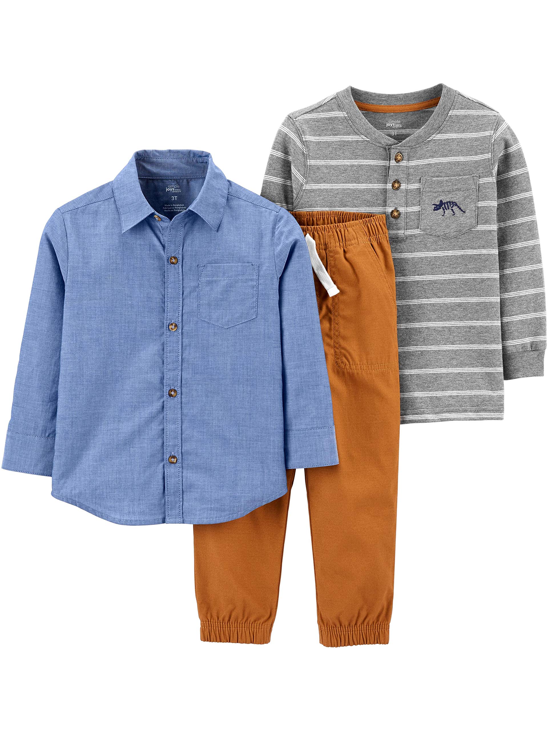 Simple Joys By Carter'S Baby Boys' 3-Piece Playwear Set, Chambray, 2T
