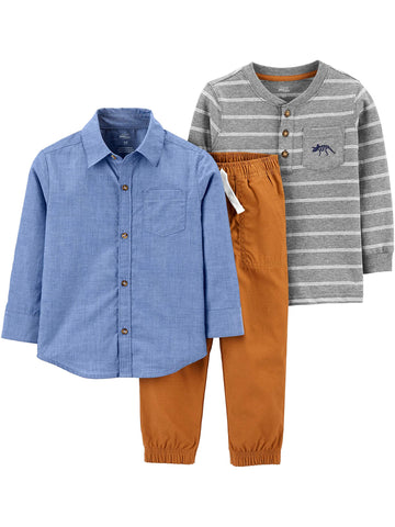 Simple Joys By Carter'S Baby Boys' 3-Piece Playwear Set, Chambray, 12 Months