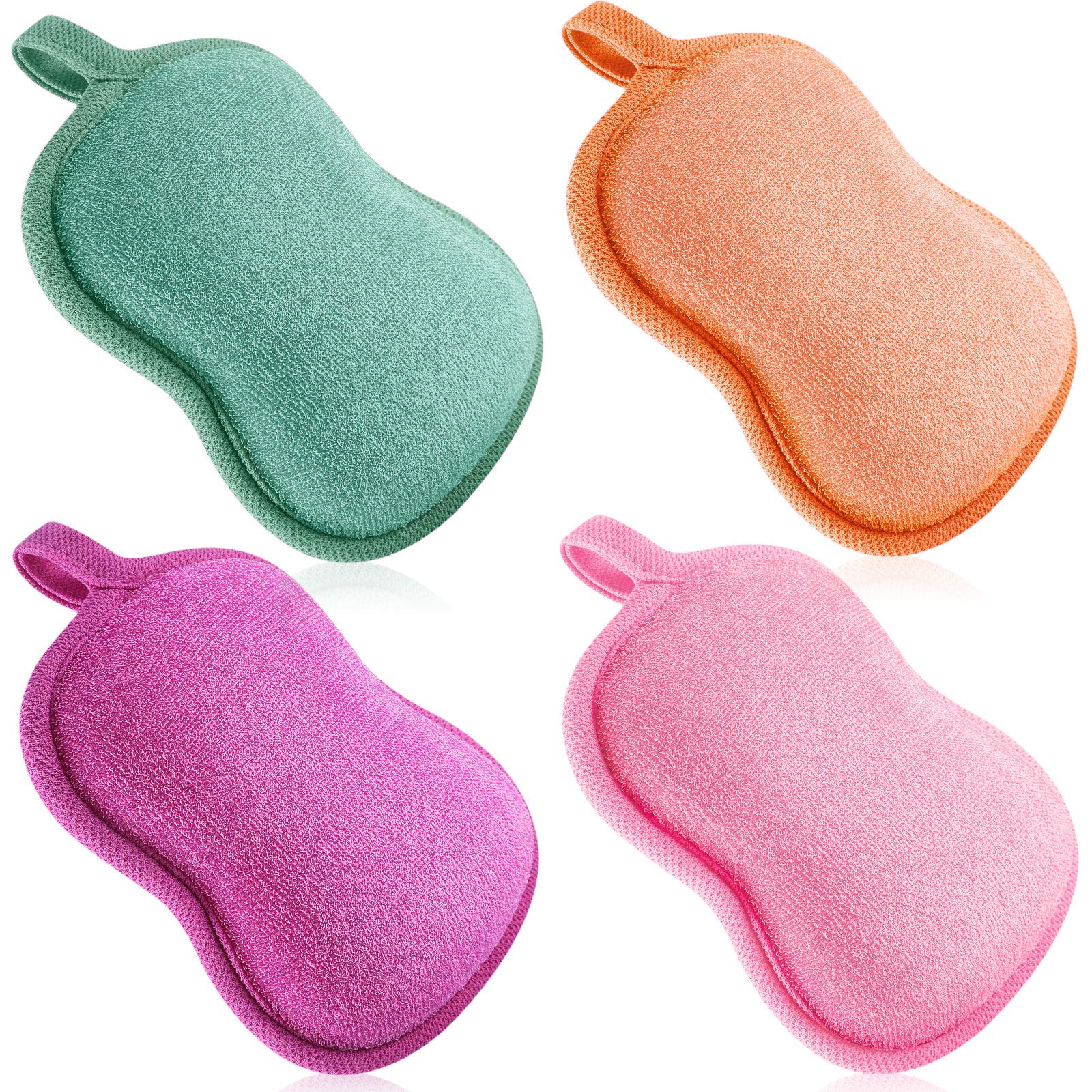 4 Pieces Baby Bath Sponge Cotton Baby Sponge Soft And Absorbent Sponge For Kids Babies Men Women (Red, Purple, Green, Orange)