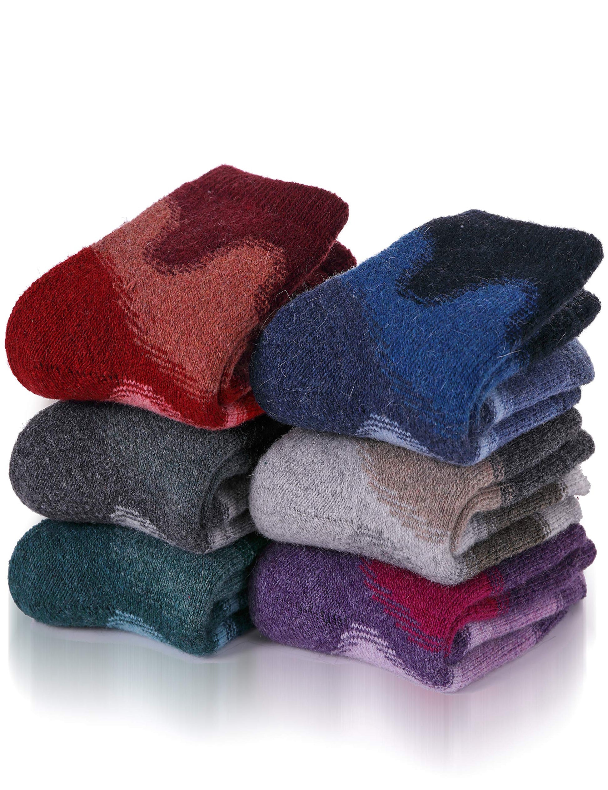 Ebmore Kids Merino Wool Socks For Toddlers Boys Girls Warm Thermal Winter Thick Hiking Heavy Cozy Crew Boot Socks 6 Pairs (Mix C