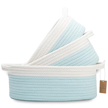 Naturalcozy 3-Piece Oval Storage Basket Set-Natural Rope Woven Baskets For Storage, Gift Basket Empty, Toy Basket, Soft Baby Bas