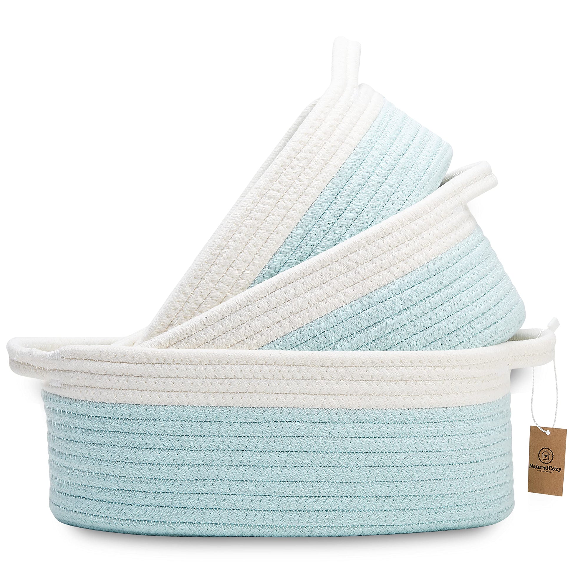 Naturalcozy 3-Piece Oval Storage Basket Set-Natural Rope Woven Baskets For Storage, Gift Basket Empty, Toy Basket, Soft Baby Bas