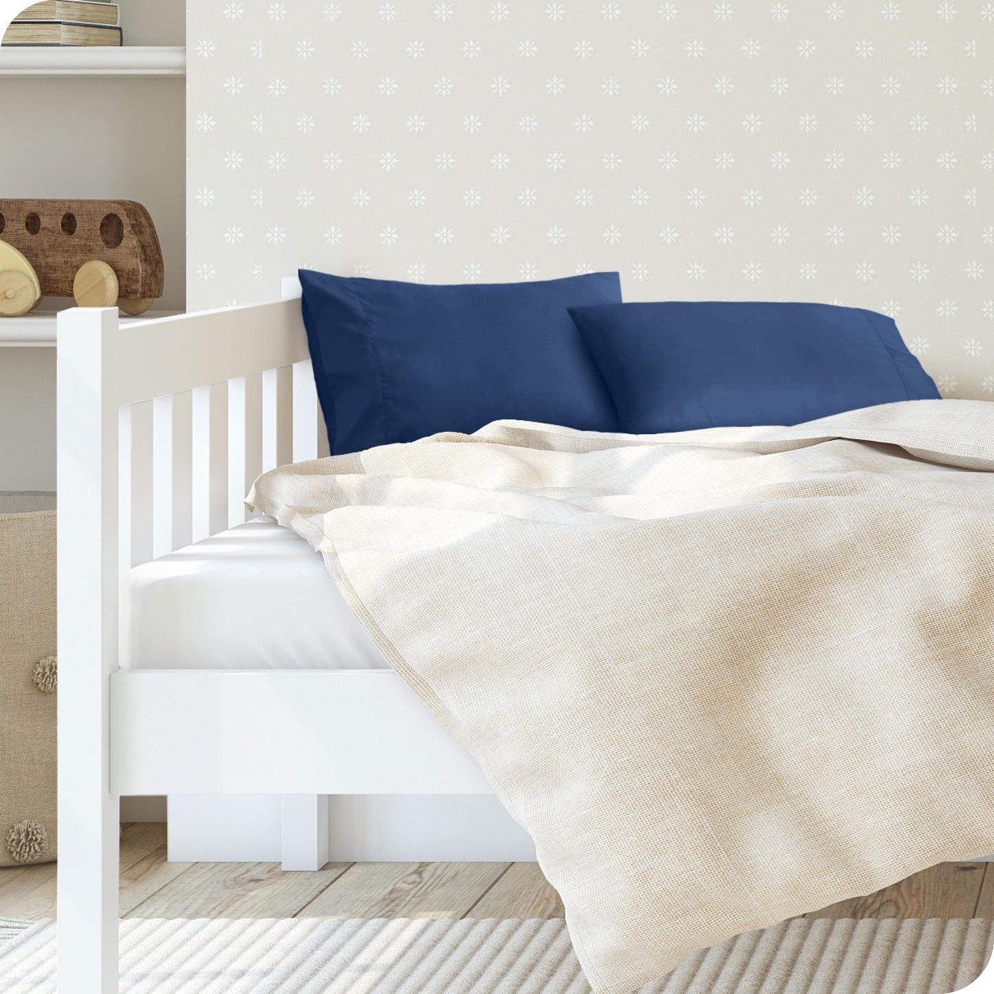 Bare Home Microfiber Pillow Cases - Toddler Size Set Of 2 Cooling Pillowcases Double Brushed Dark Blue Pack Easy Care (Toddler P