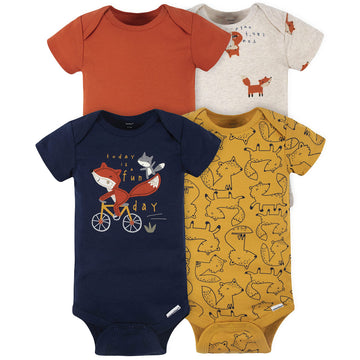Gerber Baby Boys 4-Pack Short Sleeve Onesies Bodysuits Shirt, Orange Fox, 0-3 Months US