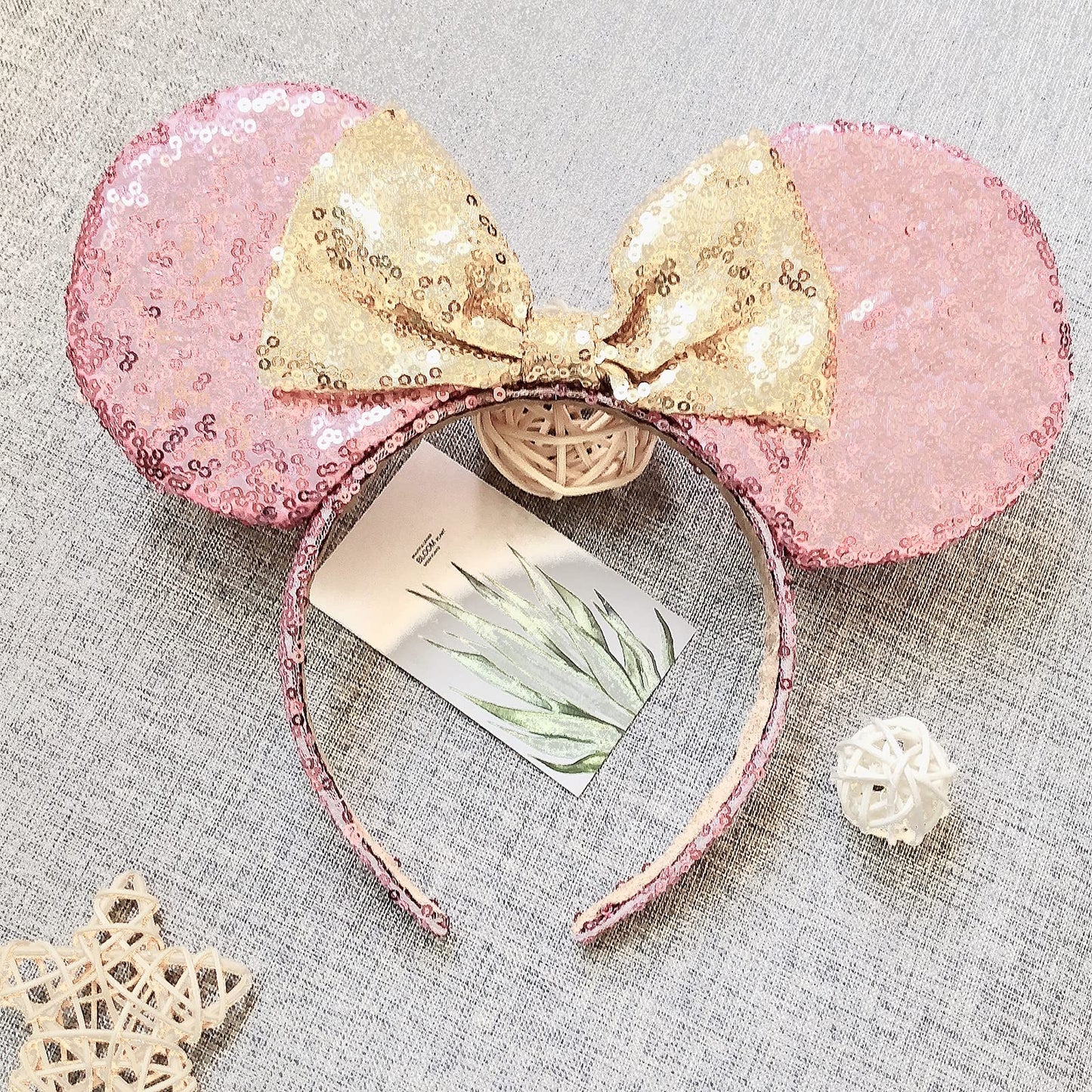 Rcraje Mouse Ears Bow Headbands, Mice Sequin Ears Headbands For Kids Girls Women, Glitter Party Princess Decoration Cosplay Birt