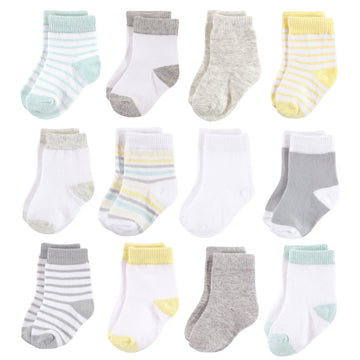 Hudson Baby Unisex Cotton Rich Newborn And Terry Socks, Neutral Stripe, 6-12 Months