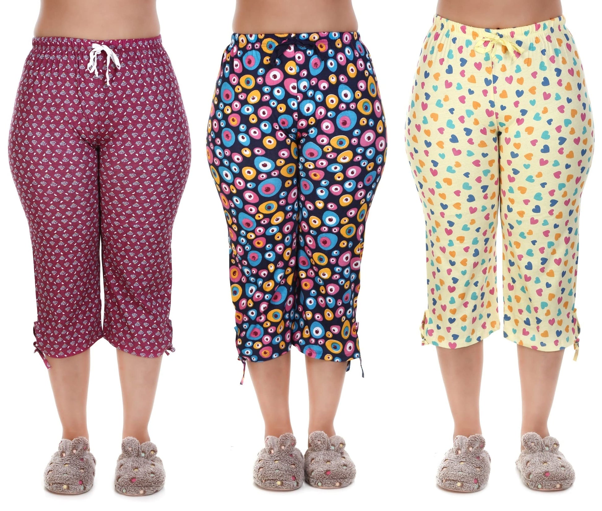 MUKHAKSH (Pack of 3 Girls Printed Export Quality Capris 3/4 with String Nada for Casual & Print May Vary Multicolour