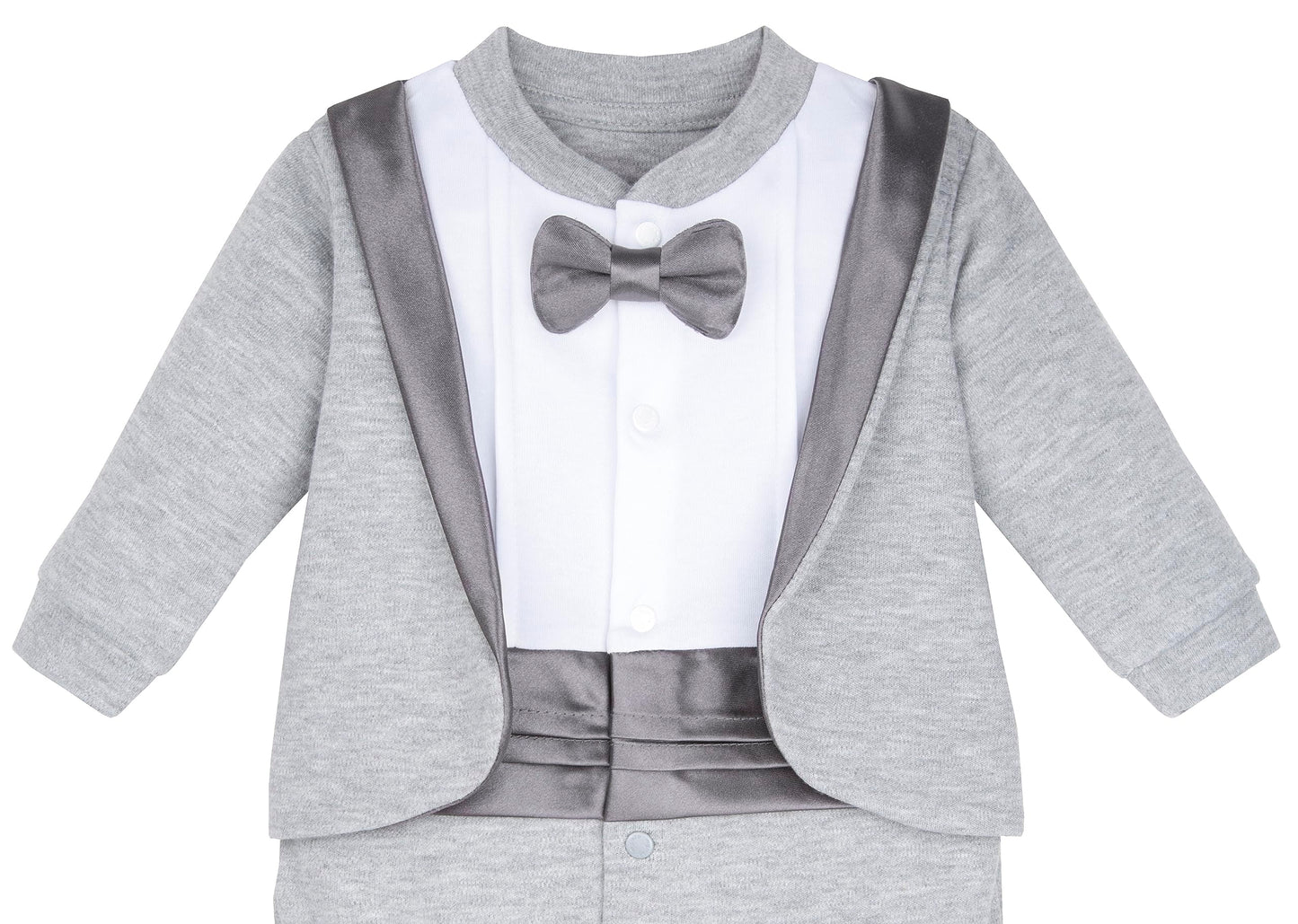 Lilax Baby Boy Gentleman Tuxedo Footie Christmas Holiday Outfit With Bow Tie (Newborn, Grey)
