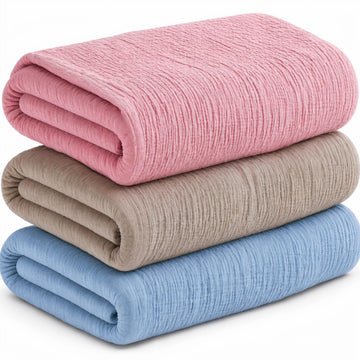 Varniya Lifestyles | 100% Organic Crinkled Muslin Cotton Baby Swaddle  UltraSoft, Hypoallergenic | 120100 cm | Salmon,Taupe,Bl
