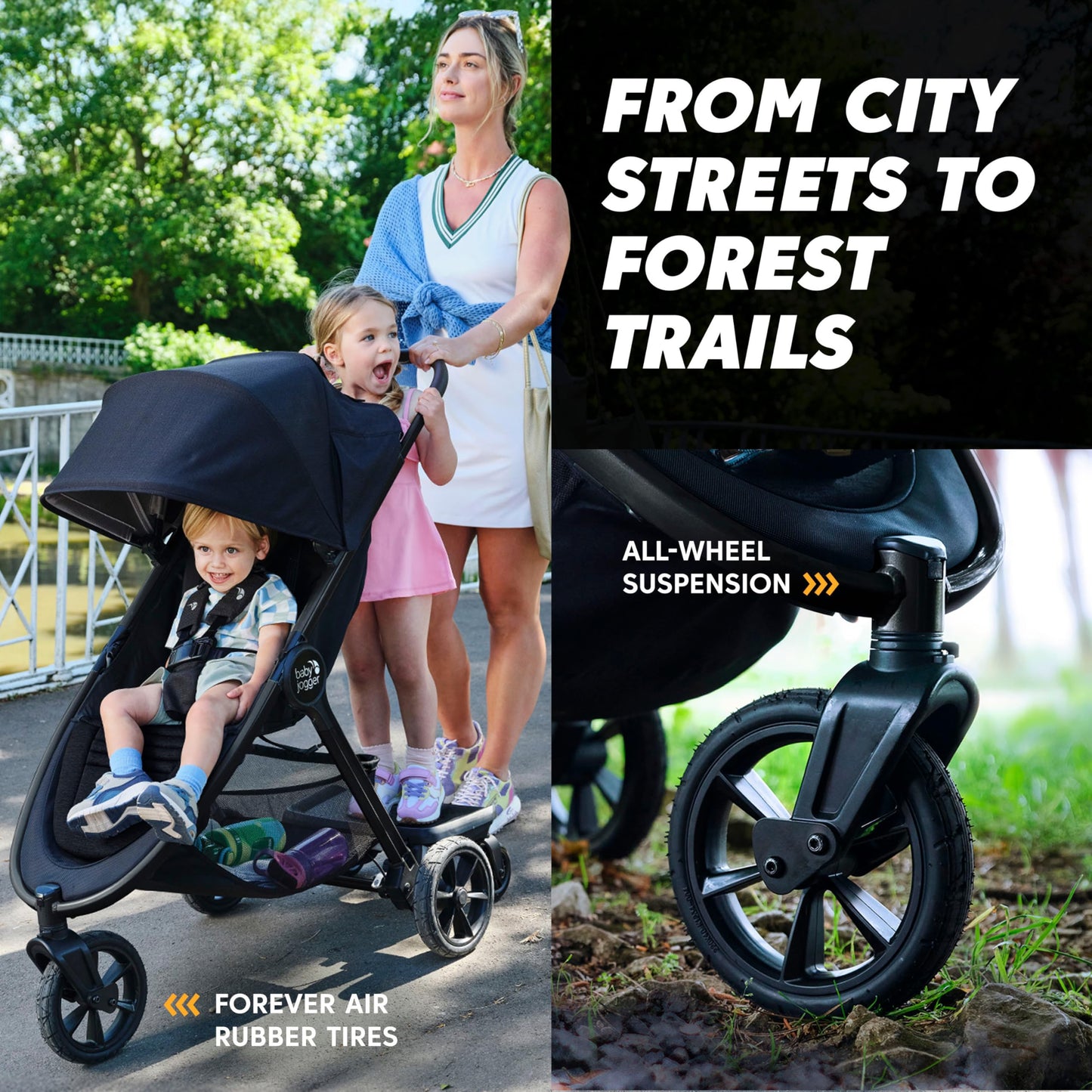 Baby Jogger City Mini Gt3 All Terrain Stroller With Forever Air Rubber Tires And All Wheel Suspension With Magnetic Buckle And N