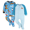 Gerber Baby Boys' Toddler Loose Fit Flame Resistant Fleece Footed Pajamas 2-Pack, Blue Dogs, 12 Months