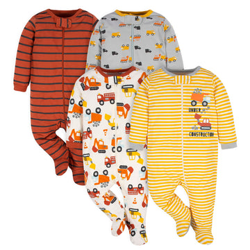 Gerber Baby Boy'S 4 Pack Sleep 'N Play Footie, Transportation Zone, 0-3 Months