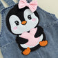 Valentines Day Baby Girl Outfit Newborn Girl Romper Long Sleeve Onesie And Bear Denim Overalls Fall Winter Clothes(A-White Pengu