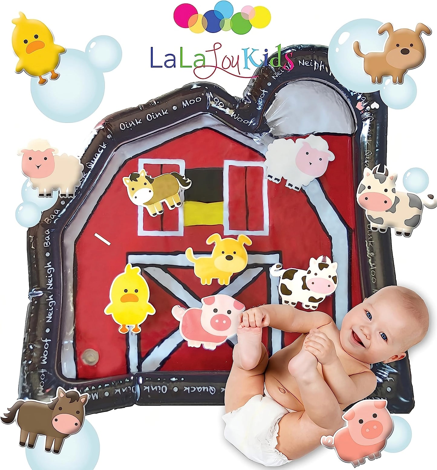 Lala Lou Kids Tummy Time Mat Premium Inflatable Big Red Barn Farmer Toy Tummy Time Water Mat With Stimulation Toys Promoting Mus