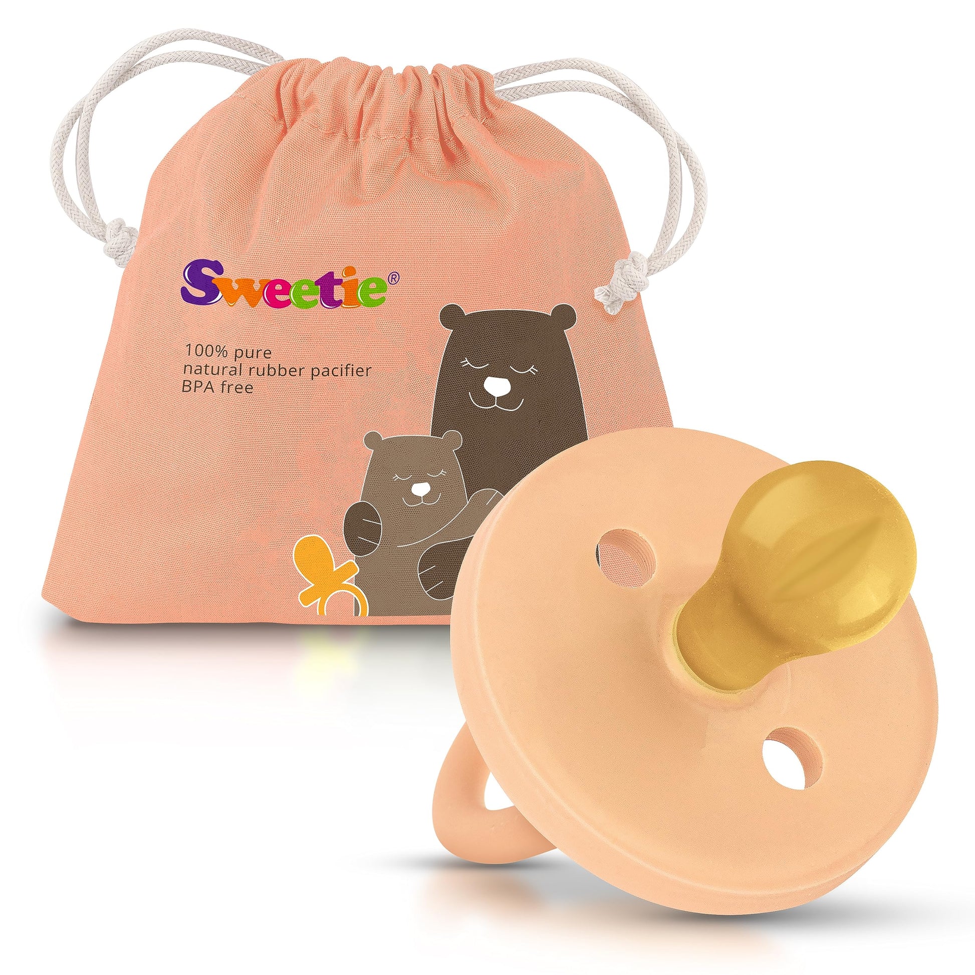 Sweetie Rubber Light Pink Pacifier Natural Rubber Pacifier Rounded (0-6 Month, Light Pink)