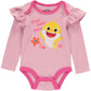 Baby Shark Girls' Creeper Bodysuit With Pull On Pants And Matching Headband 3 Piece Set (Pink/Rose, 3-6 Months)