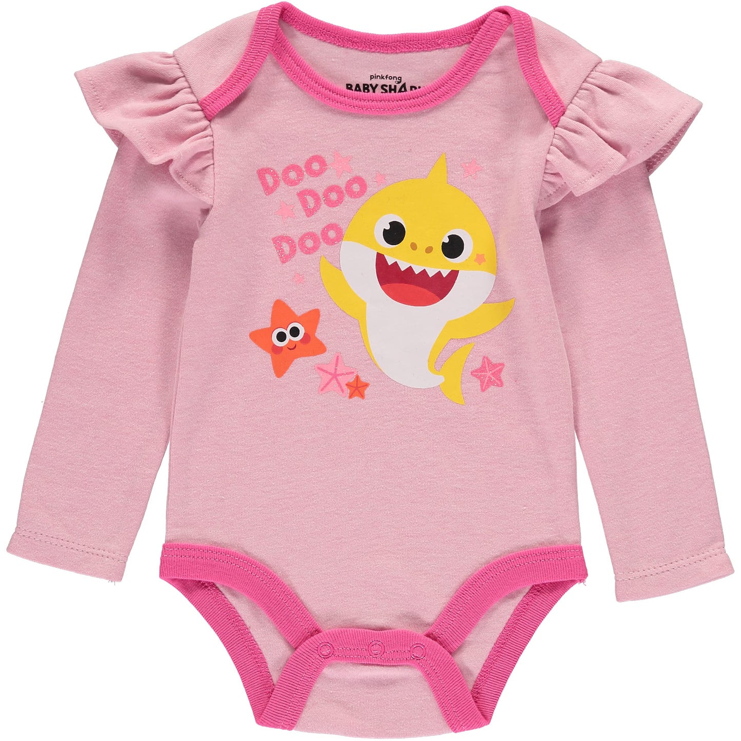 Baby Shark Girls' Creeper Bodysuit With Pull On Pants And Matching Headband 3 Piece Set (Pink/Rose, 3-6 Months)