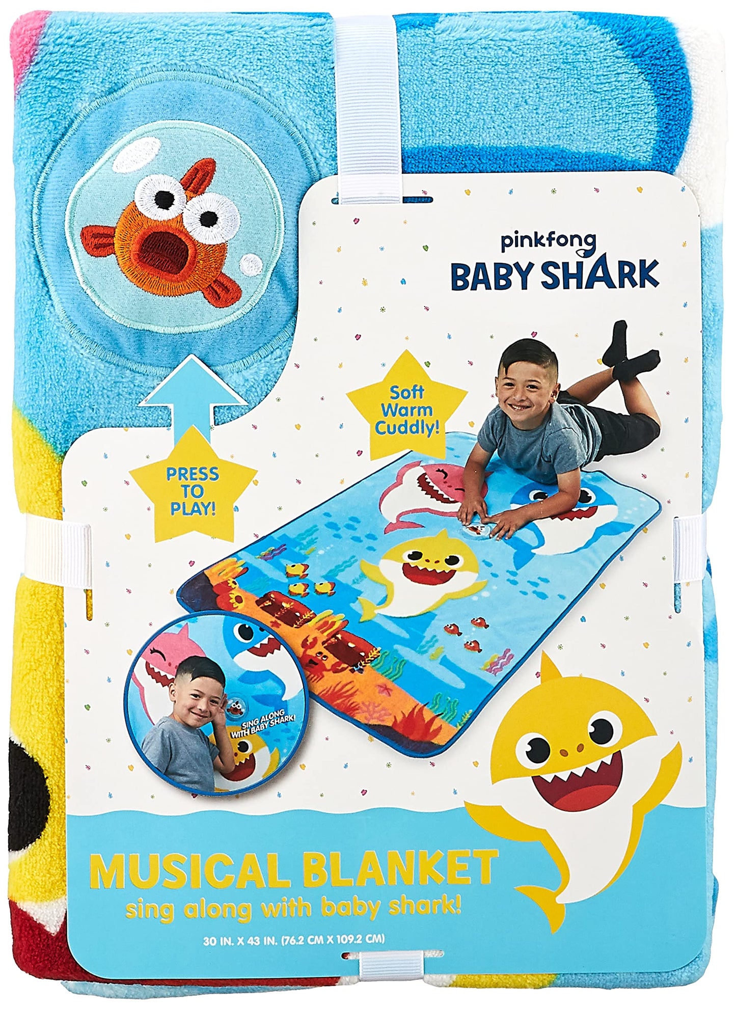 Baby Shark Musical Warm, Plush, Throw Blanket That Plays The Theme Song - Extra Cozy And Comfy For Your Toddler, Blue
