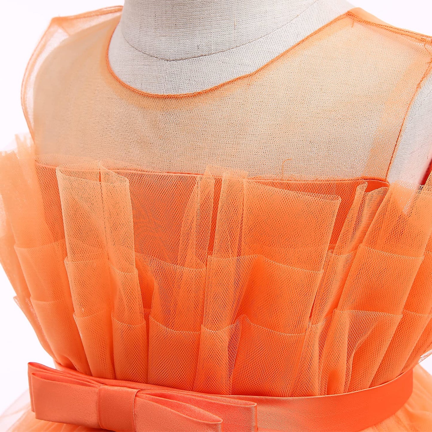 Flower Baby Girl Lace Dress Toddler Tulle Sleeveless Bow Princess Party Wedding Pageant Bridesmaid (Orange042.4-5 T)