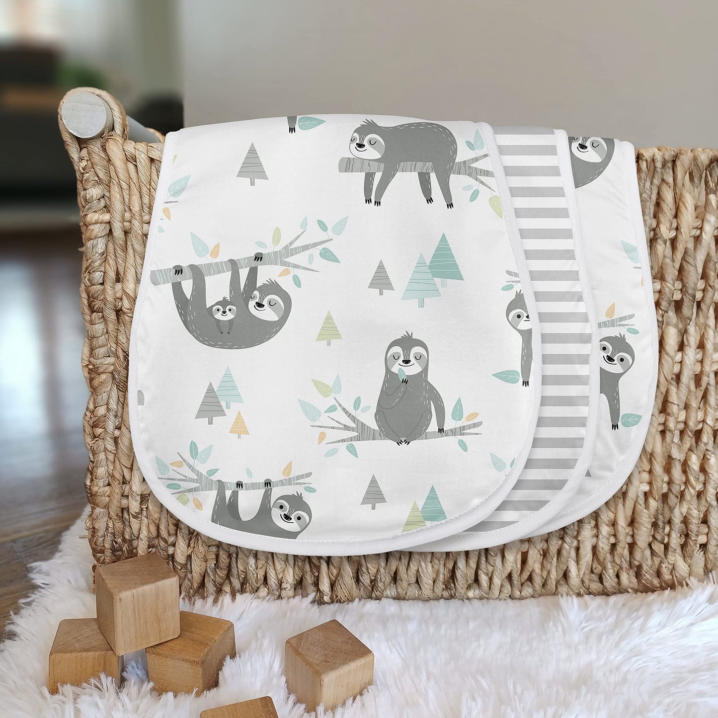 Sweet Jojo Designs Blue Jungle Sloth Baby Boy Girl Absorbent Burp Cloths Infant Newborn Turquoise Grey And Green Tropical Gender