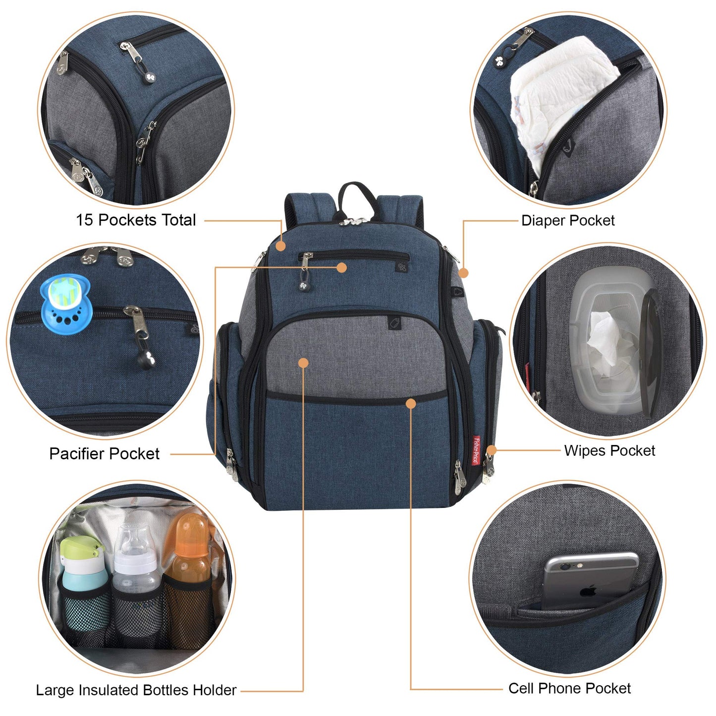Fisher-Price Fastfinder 3 Piece Set Diaper Bag Backpack for Moms & Dads with Changing Pad and Wipes Pocket (Blue)