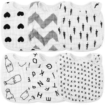 Zainpe 6Pcs Snap Muslin Cotton Bibs For Baby Love Heart Tree Milk Letter Bib With 6 Absorbent Soft Layers Machine Washable Burp