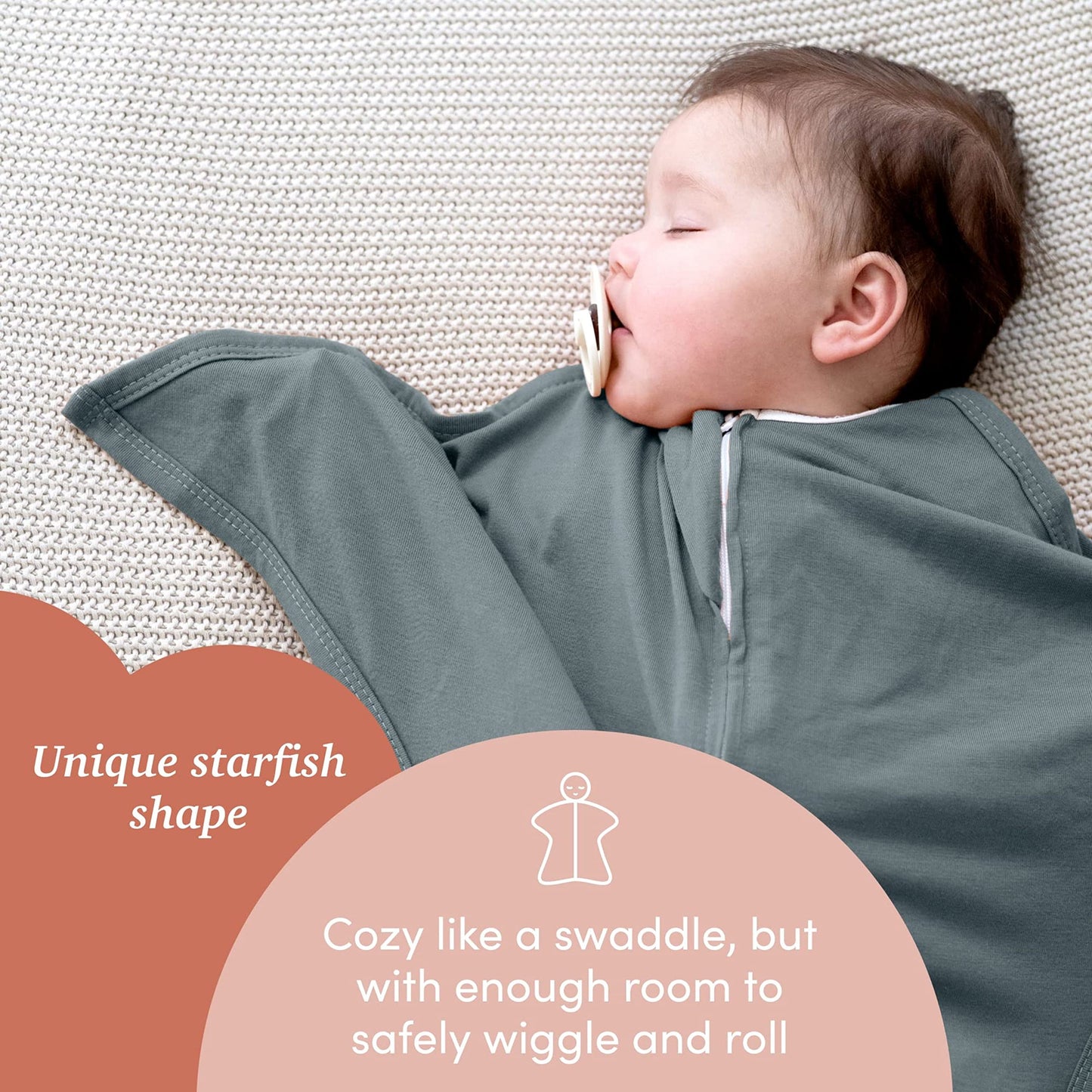 SleepingBaby Zipadee-Zip Transitional Swaddle Sack, 3-6 Month - Roomy Zipper Swaddle for Easy Diaper Changes and Proper Hip Deve