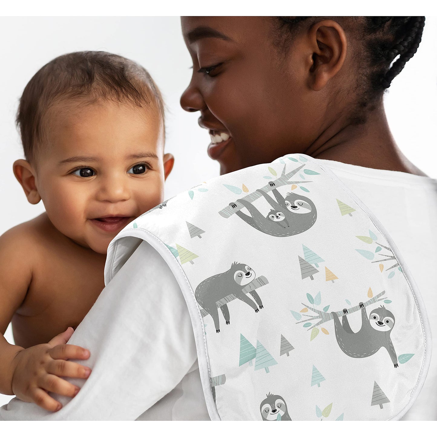 Sweet Jojo Designs Blue Jungle Sloth Baby Boy Girl Absorbent Burp Cloths Infant Newborn Turquoise Grey And Green Tropical Gender