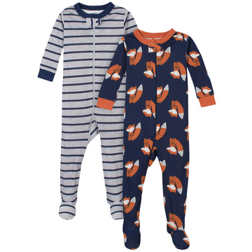 Gerber Baby Boys' Toddler 2-Pack Footed Pajamas, Fox Grey, 3T