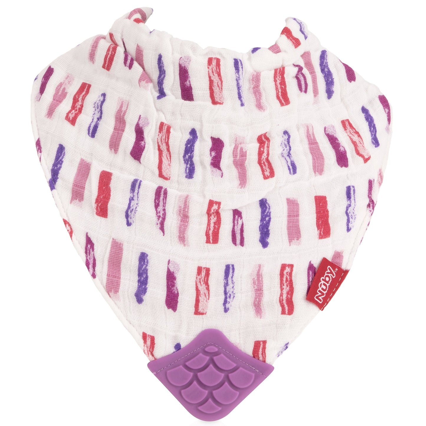 Nuby Reversible 100% Natural Cotton Muslin 3 Piece Teething Bib, Pink, Aqua, Purple, Flower, Butterfly, Stripes, Girl, 3 Count