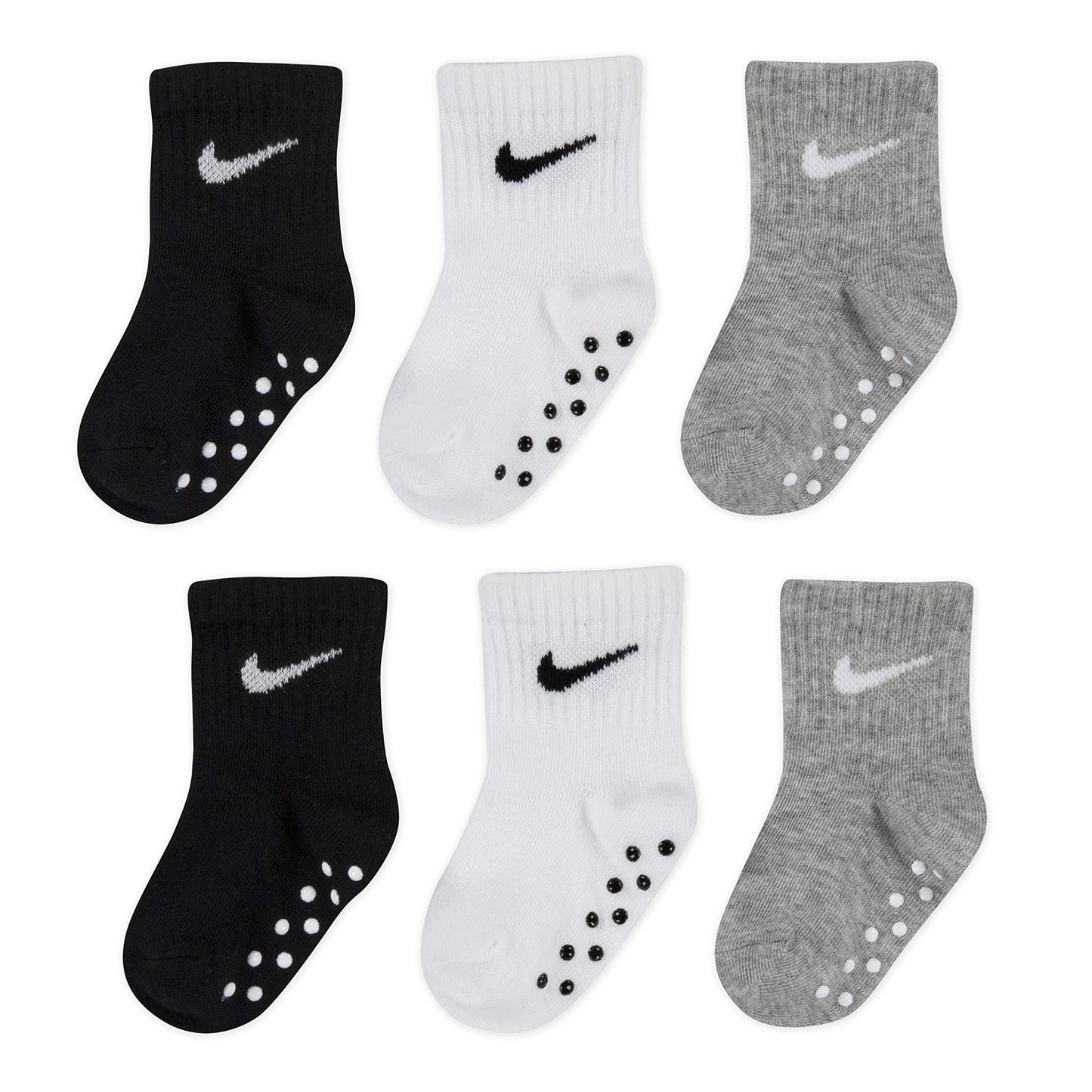 Nike Children'S Apparel Baby Ankle Gripper Socks (3 Pairs), Black/White/Grey, 12/24M