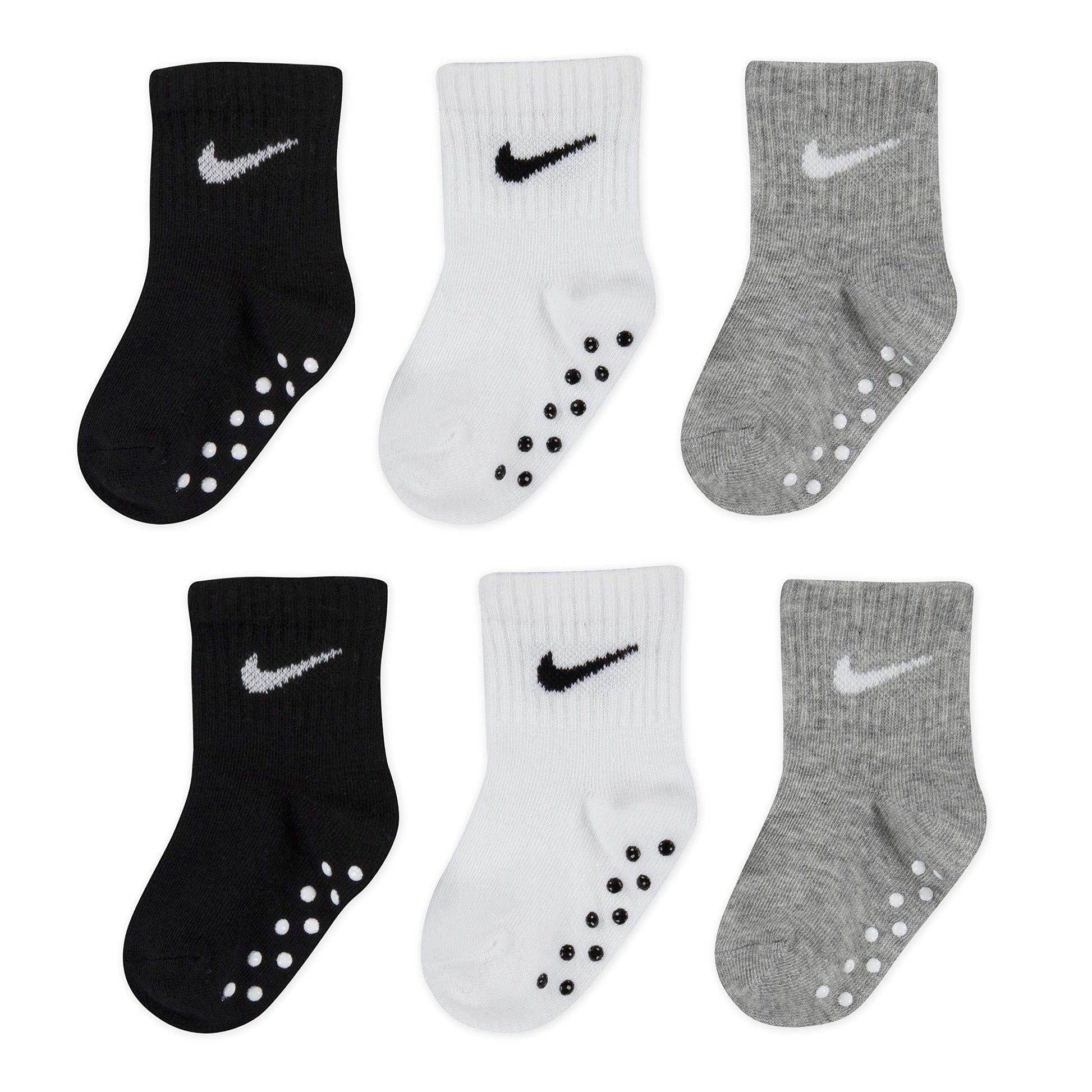 Nike Children'S Apparel Baby Ankle Gripper Socks (3 Pairs), Black/White/Grey, 12/24M