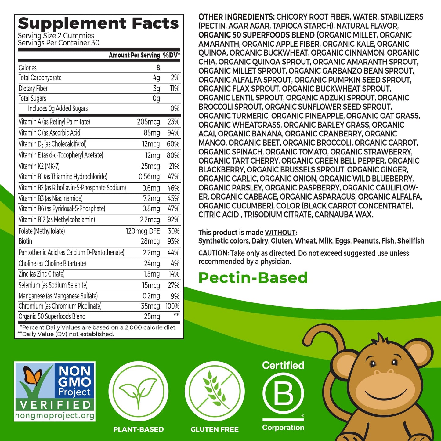 Orgain Kids Sugar Free Multivitamin Gummies, Vegan & Plant Based, 50 Superfoods, 15 Vitamins And Minerals, Immune Support And 3G