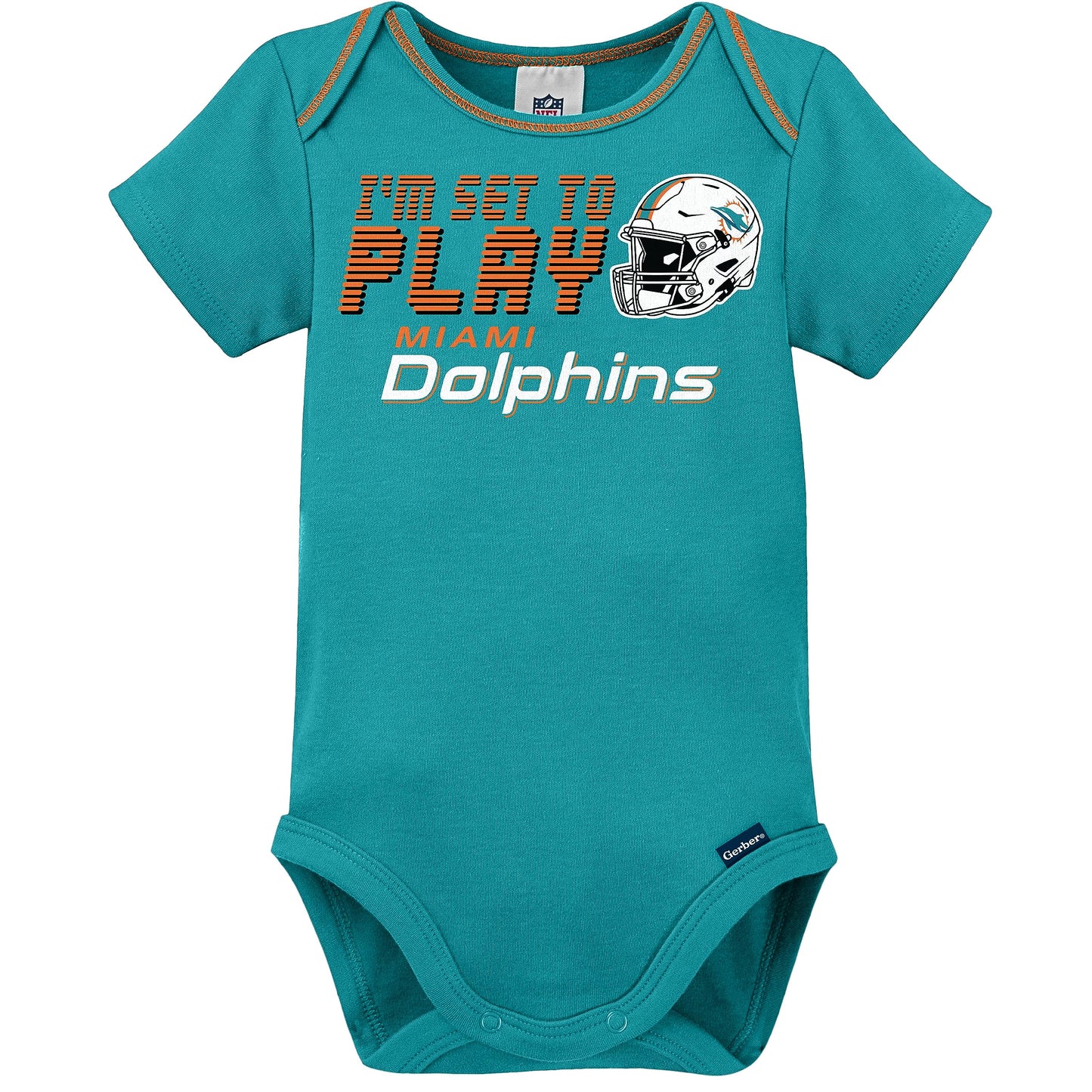 Gerber Nfl Baby Boys' 3-Piece Bodysuit, Sleep 'N Play, & Cap Set, Miami Dolphins, 6-9 Months