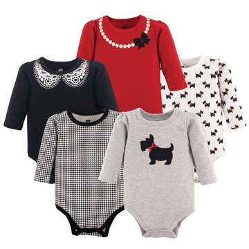Hudson Baby Unisex Baby Cotton Long-Sleeve Bodysuits, Scottie Dog, 6-9 Months Us
