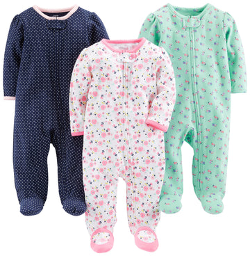 Simple Joys By Carter'S Baby 3-Pack Sleep And Play, Mint Green Floral/Navy Dots/White Flowers, 0-3 Months