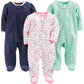 Simple Joys By Carter'S Baby 3-Pack Sleep And Play, Mint Green Floral/Navy Dots/White Flowers, Newborn