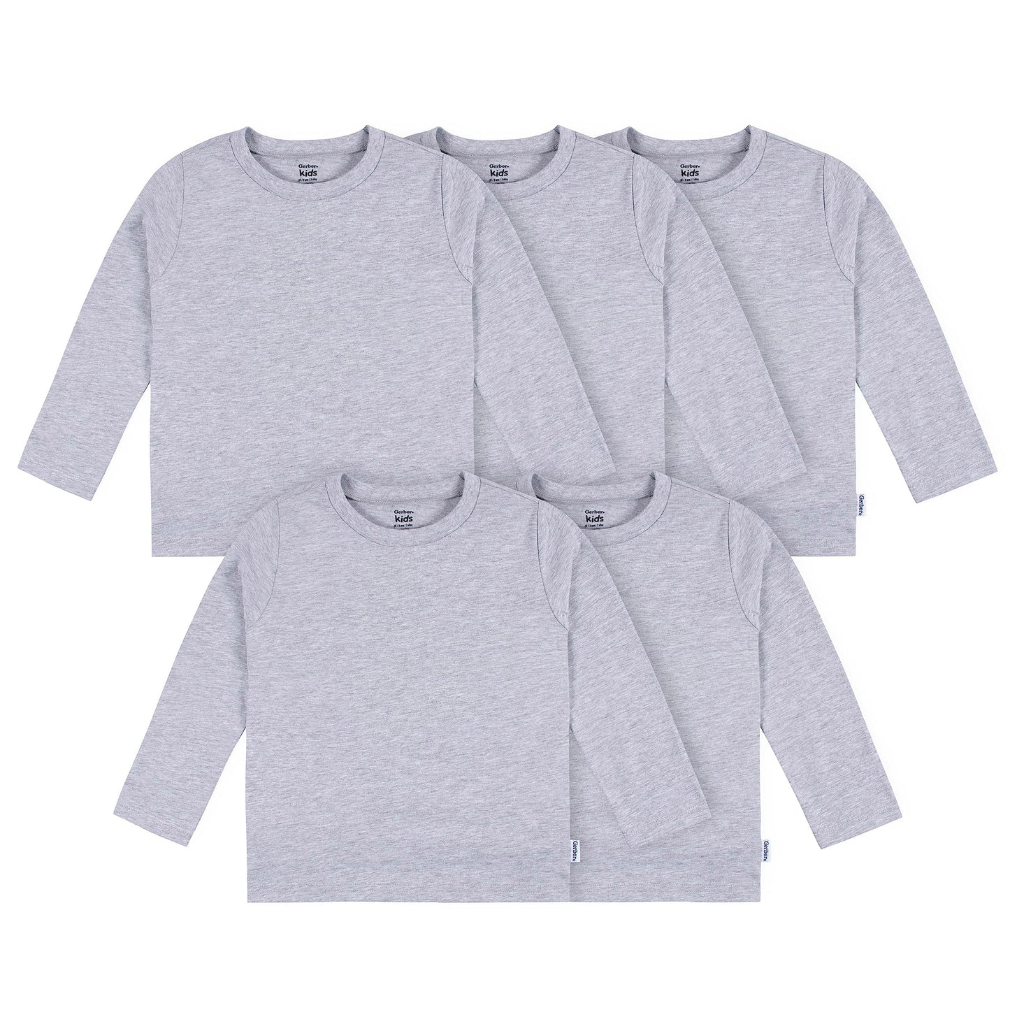 Gerber Baby Toddler 5-Pack Solid Long Sleeve T-Shirts Jersey 160 Gsm, Grey Heather, 5T