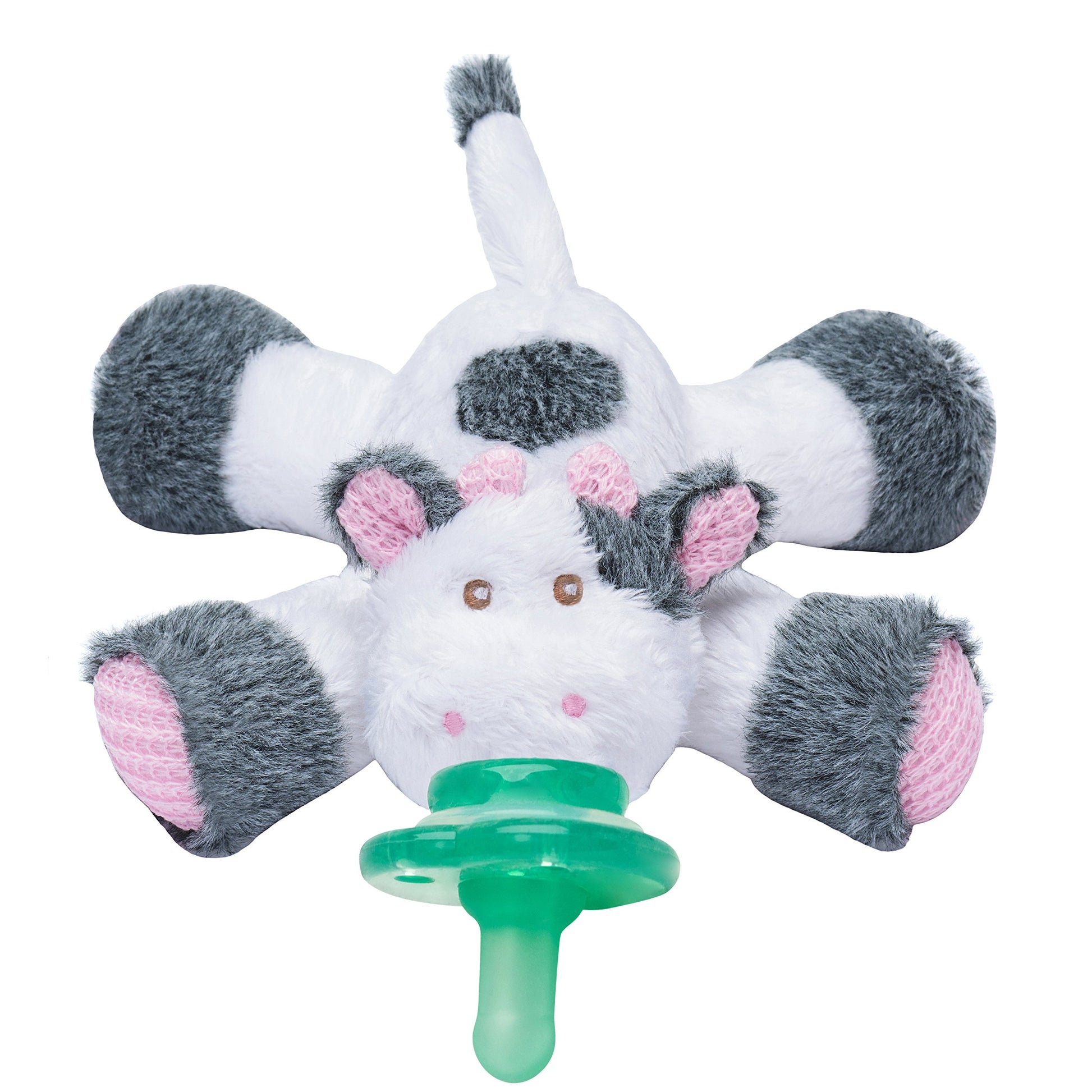 Nookums Paci-Plushies Buddies - Cow Pacifier Holder - Adapts to Name Brand Pacifiers, Suitable for All Ages, Plush Toy Includes 