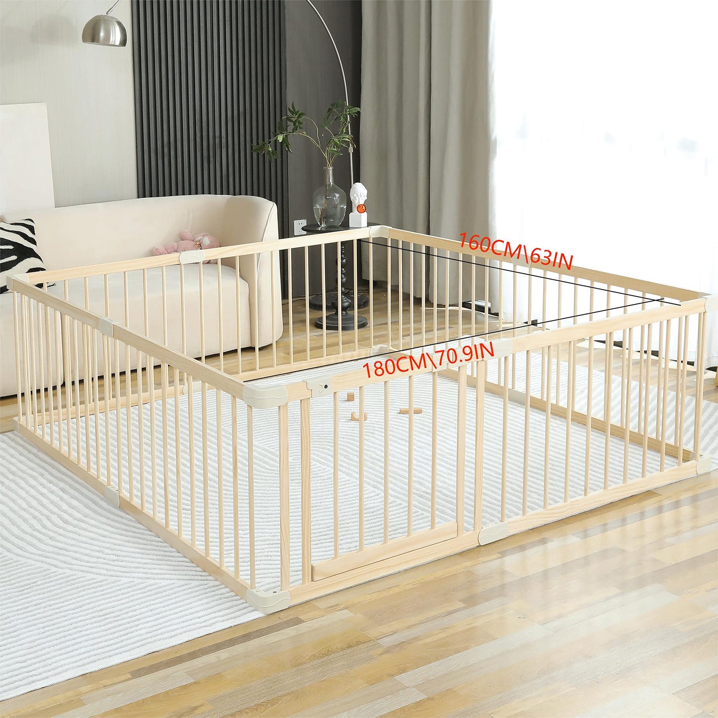 Conababy Baby Playpen Play Fence Gate Play Pen Wood Large,Playpens for Babies and Toddlers Kids Indoor,Baby Play Yards Gym Area,