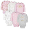 Gerber Baby Girls' 6-Pack Long-Sleeve Onesies Bodysuits, Princess Pink, 12 Months