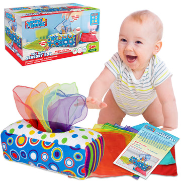 Sensory Pull Along Baby Tissue Box - Montessori Toy for Babies and Toddlers Tissue Box Learning Toys for 5 Months + STEM Educati