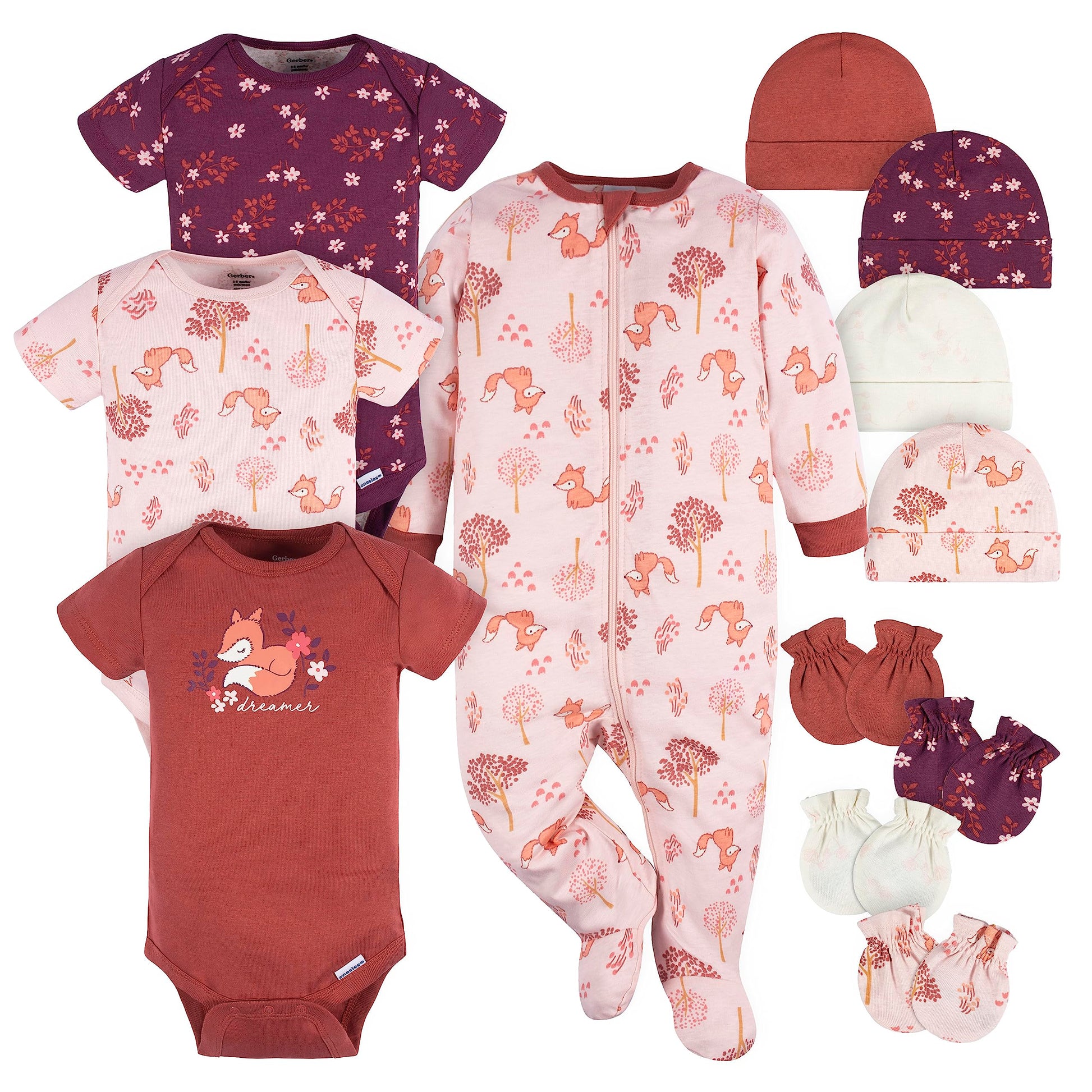 Gerber Baby Boys And Girls 12 Piece Layette Gift Set, Purple Fox, 6-9 Months
