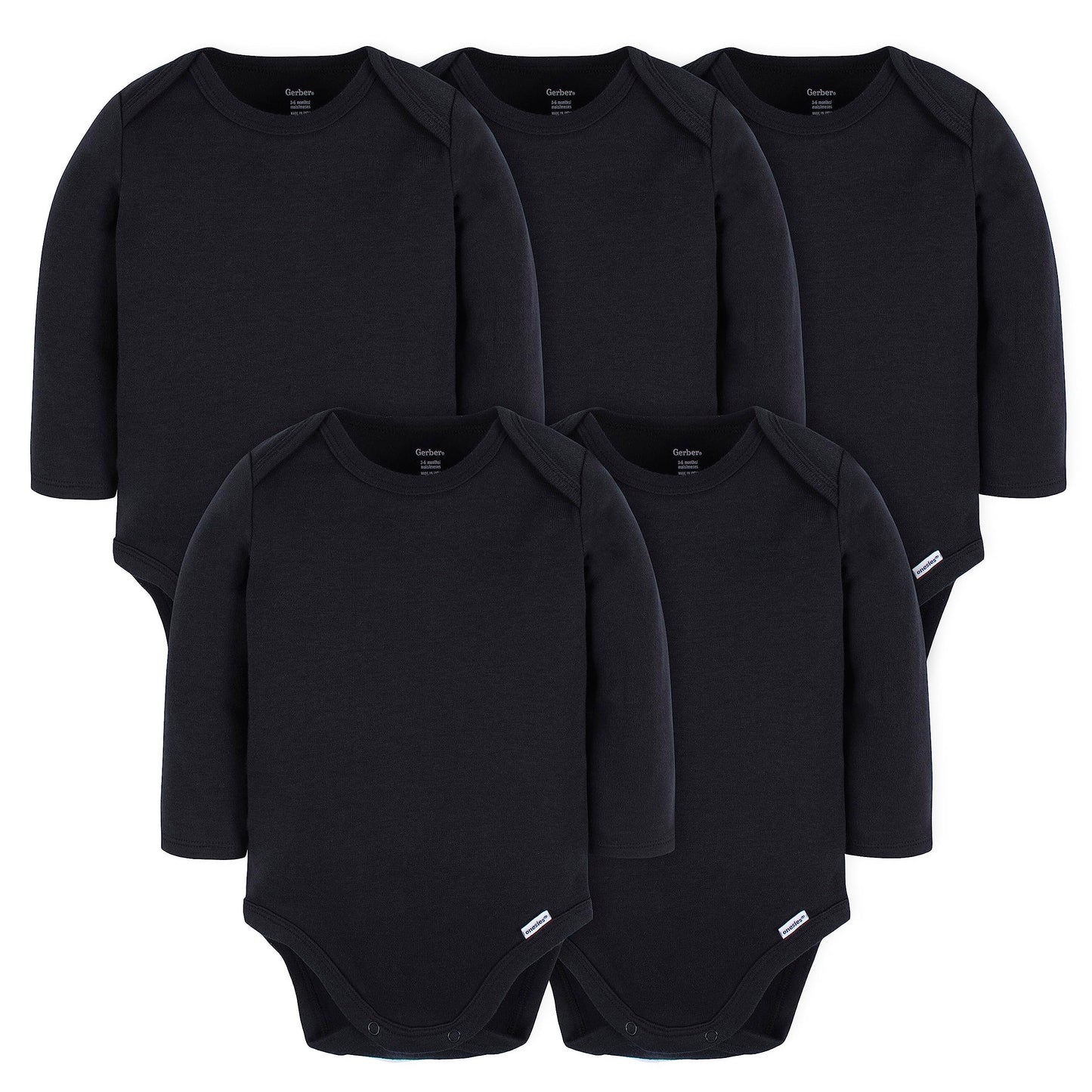 Gerber Unisex Baby Long Sleeve Solid Onesies Multi-Pack Interlock 180 Gsm, Black