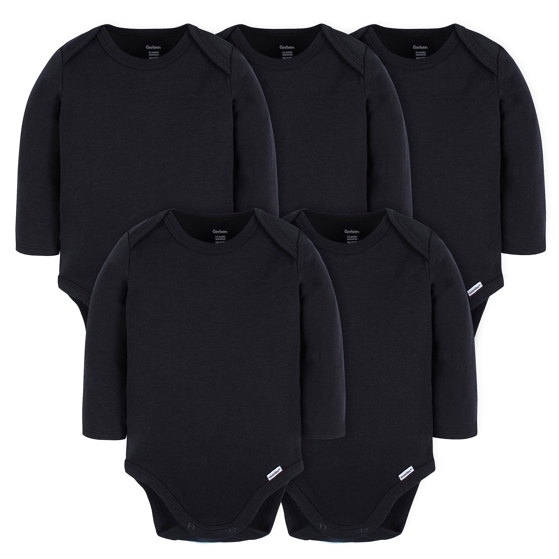 Gerber Unisex Baby Long Sleeve Solid Onesies Multi-Pack Interlock 180 Gsm, Black