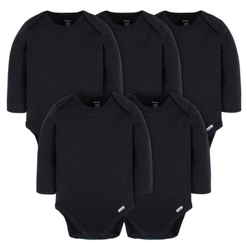 Gerber Unisex Baby Long Sleeve Solid Onesies Multi-Pack Interlock 180 Gsm, Black