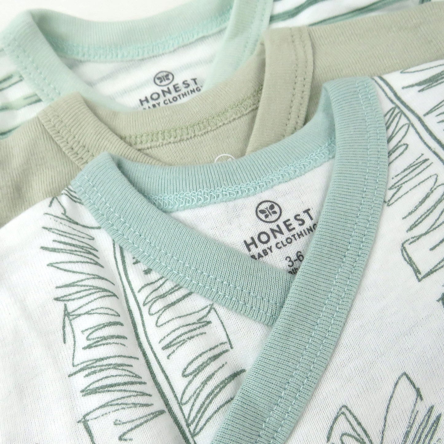 Honestbaby 3-Pack Organic Cotton Long Sleeve Side-Snap Kimono Onesies Bodysuits, Jumbo Leaf Sage, 6-9 Months