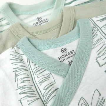 Honestbaby 3-Pack Organic Cotton Long Sleeve Side-Snap Kimono Onesies Bodysuits, Jumbo Leaf Sage, 6-9 Months
