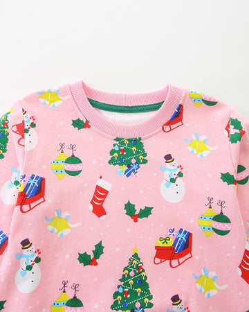 Akyzic Girls Christmas Tops Long Sleeve Crewneck Cotton Snowman Sweatshirt Toddler Pink Christmas Tree Shirt Kids Xmas Swearter