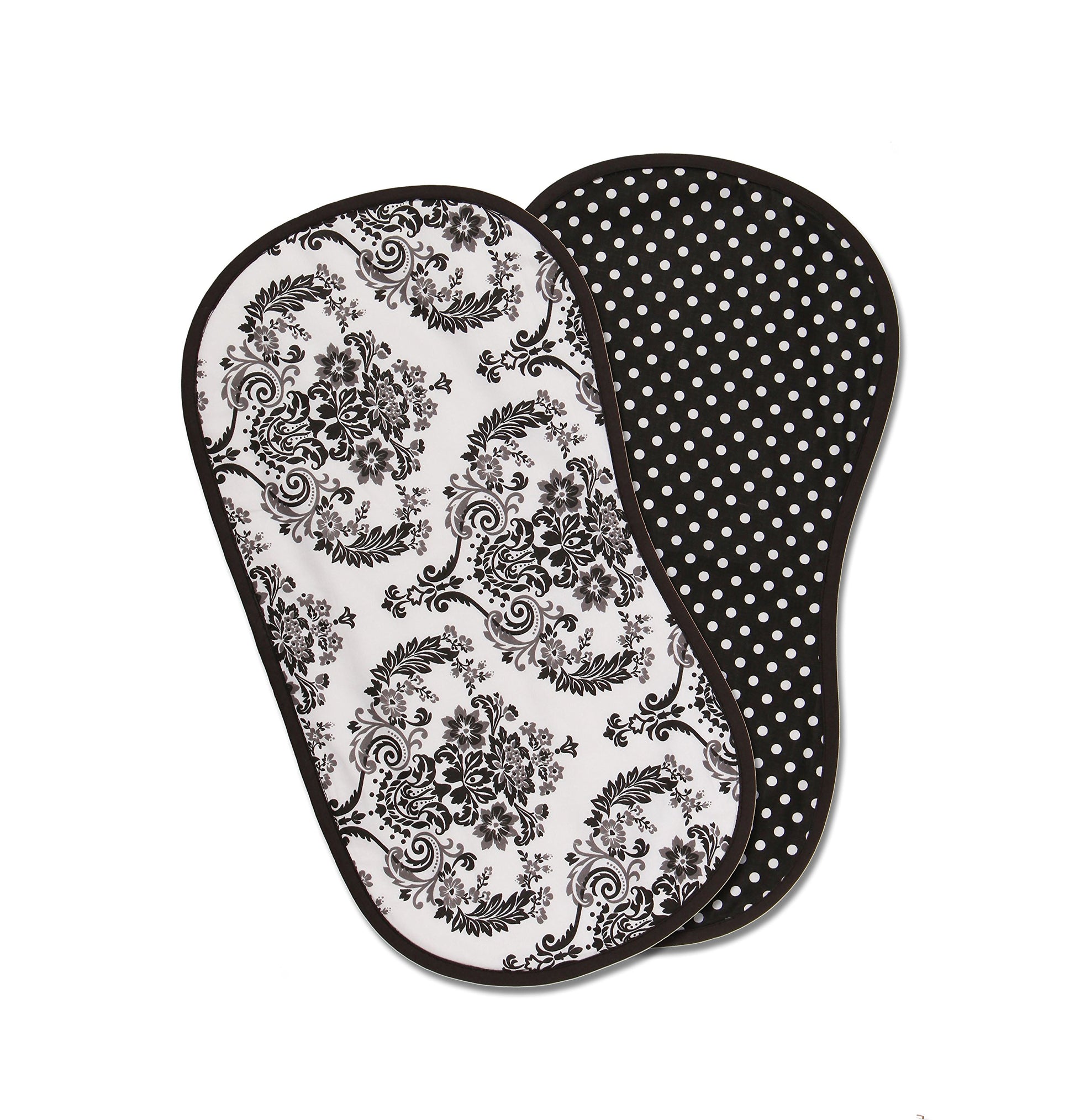 Bacati - Classic Damask White/Black Burpies Set Of 2 Pcs